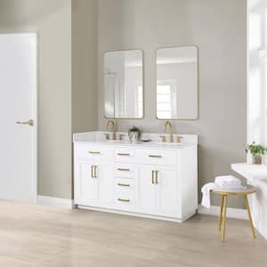 Gavino 60 in. W x 22 in. D x 34 in. H Double Sink Bath Vanity in White with White Composite Stone Top and Mirror