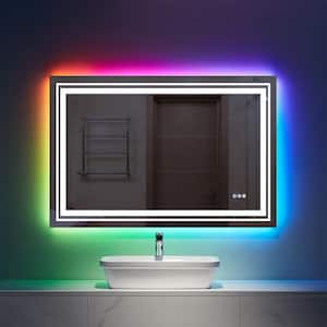 RGB 40 in. W x 24 in. H Rectangular Frameless LED Mirror with Backlit Light, Anti-Fog Memory Wall Bathroom Vanity Mirror