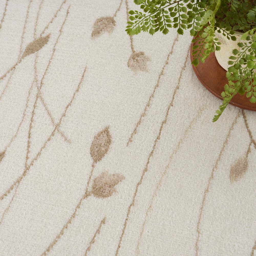 Ivory Beige Floral Synthetic 8' x 10' Area Rug