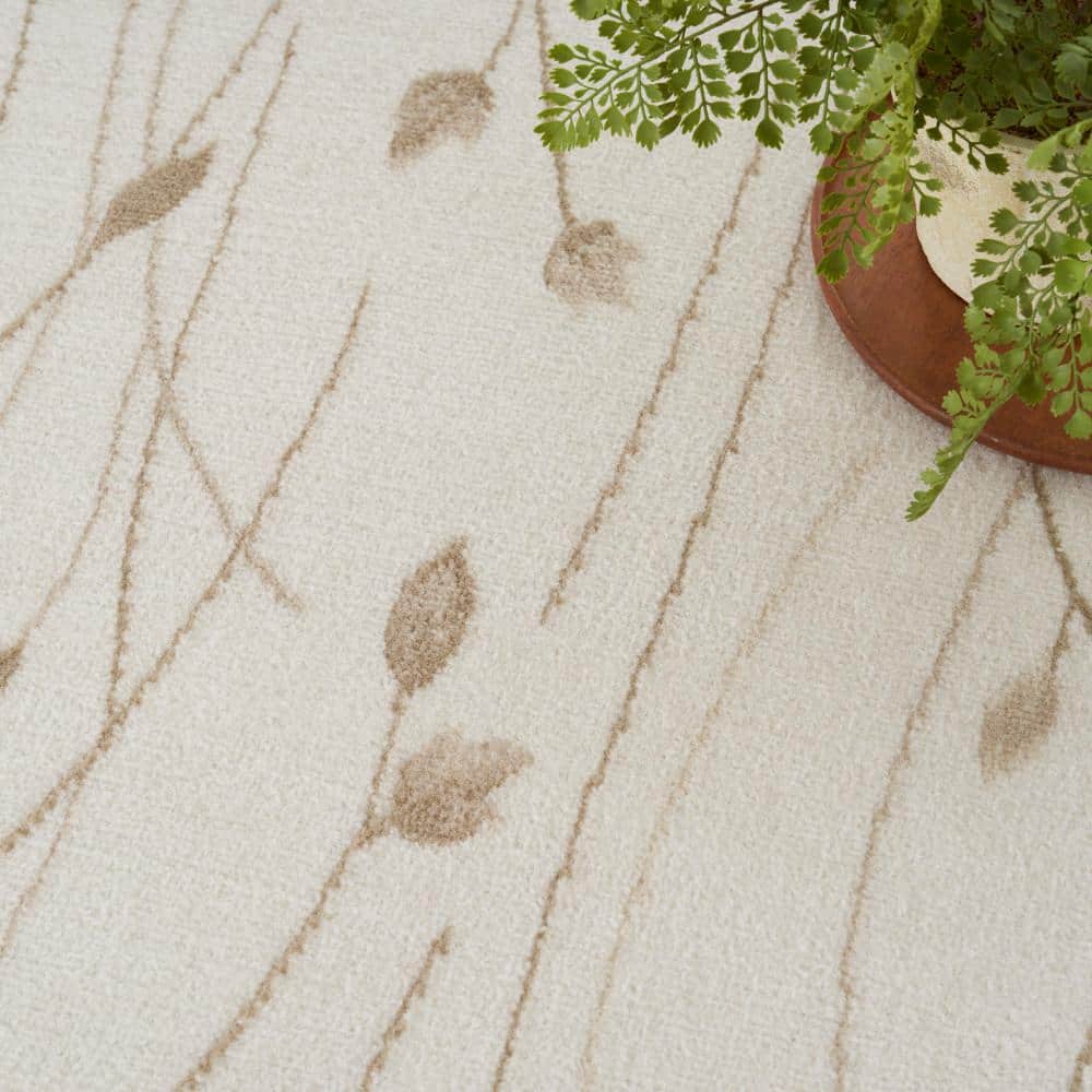 Ivory Beige Floral Synthetic 8' x 10' Area Rug