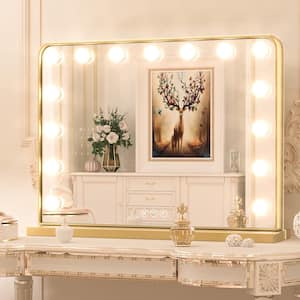 23 in. W x 18 in. H Large Hollywood Vanity Mirror Light, Makeup Dimmable Lighted Mirror for Table in Gold Frame