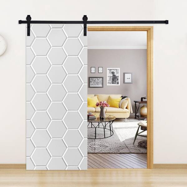 AIOPOP HOME Modern Honeycomb Designed 64 in. x 80 in. MDF Panel White  Painted Double Sliding Barn Door with Hardware Kit MC1564X80DWT - The Home  Depot