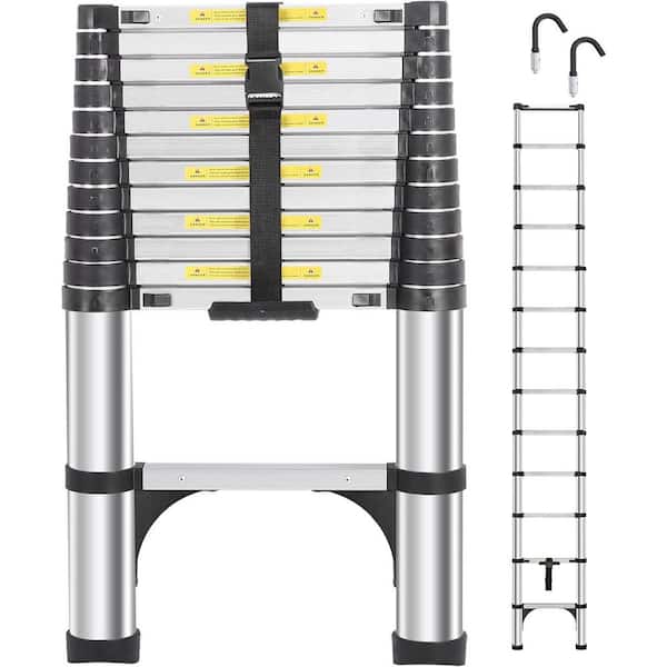 KIWDZFU 16.5 FT Aluminum Telescoping Ladder with One-Button Retraction, 330 LB Capacity