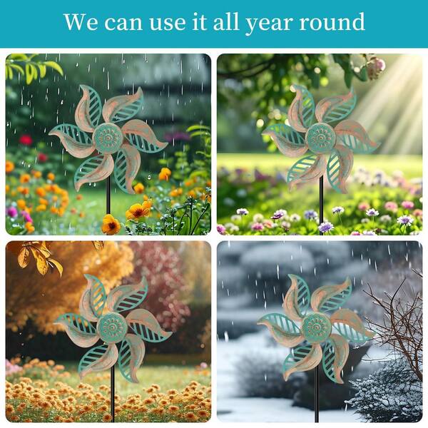 Phewnyzo 2 Pack 24 in. H Vintage Green Metal Wind Spinner Outdoor