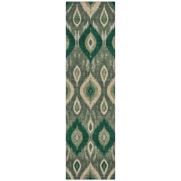 Chantille Machine Washable Indoor/Outdoor Abstract ACN3120 Emerald 2 ft. x 7 ft. Runner Rug