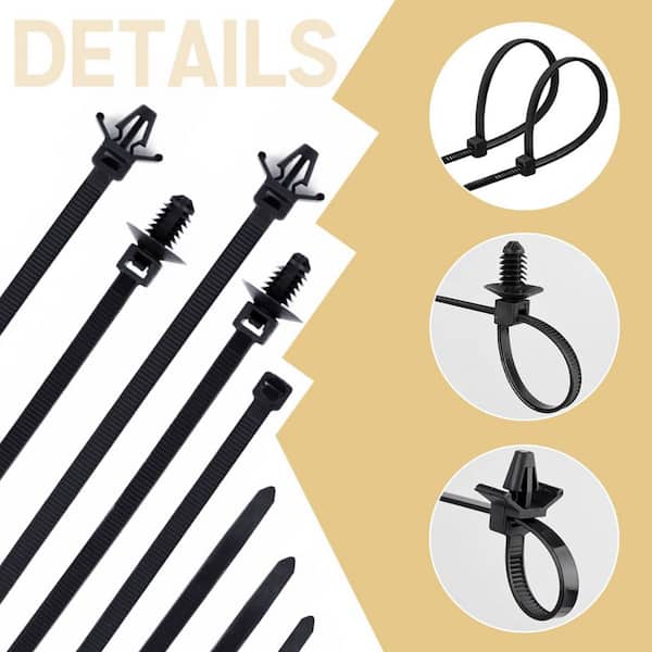 SenQWFa 180-Piece Universal Nylon Cable Tie Buckle Push Mount Zip