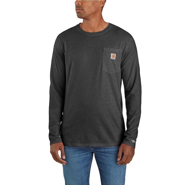 Carhartt Men's Large Carbon Heather Cotton/Polyester Force Relaxed Fit Midweight Long Sleeve Pocket T-Shirt