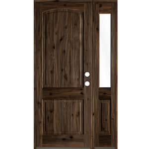 44 in. x 96 in. Rustic Knotty Alder 2 Panel Left-Hand/Inswing Clear Glass Black Stain Wood Prehung Front Door with RHSL