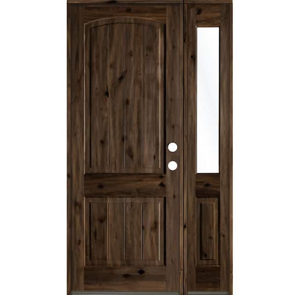 Krosswood Doors 50 in. x 96 in. Rustic knotty alder 2 Panel Left-Hand/Inswing Clear Glass Black Stain Wood Prehung Front Door with RHSL