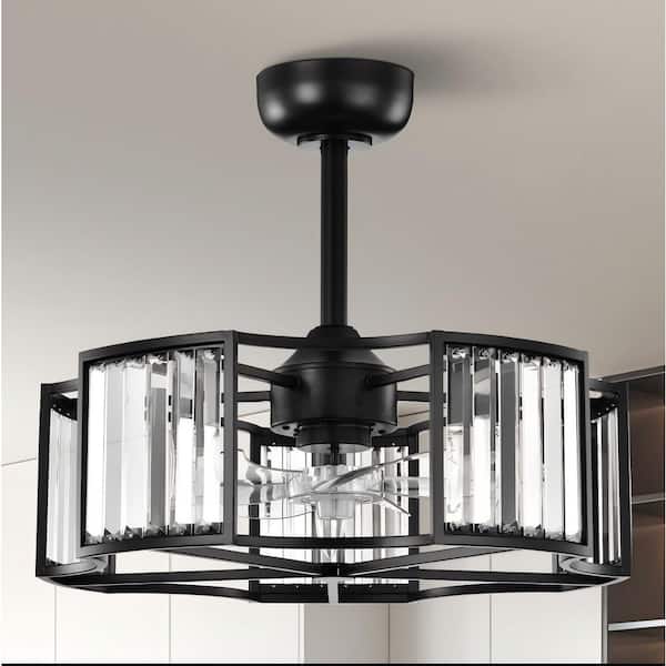 Heritage 12 in. 5-Light Indoor Black Crystal Downrod Type Modern Caged Ceiling Fan Downrod and Remote Control Included