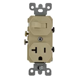 20 Amp Commercial Grade Combination Single Pole Switch and Receptacle, Ivory