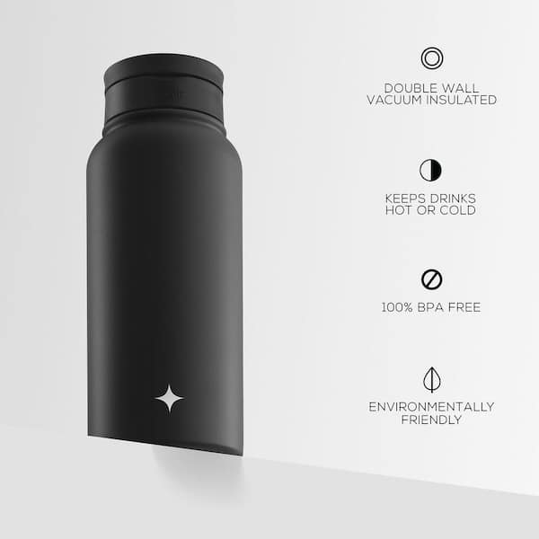 JoyJolt Triple Insulated 22-oz. Water Bottle with Flip Lid & Sport Straw Lid, Black