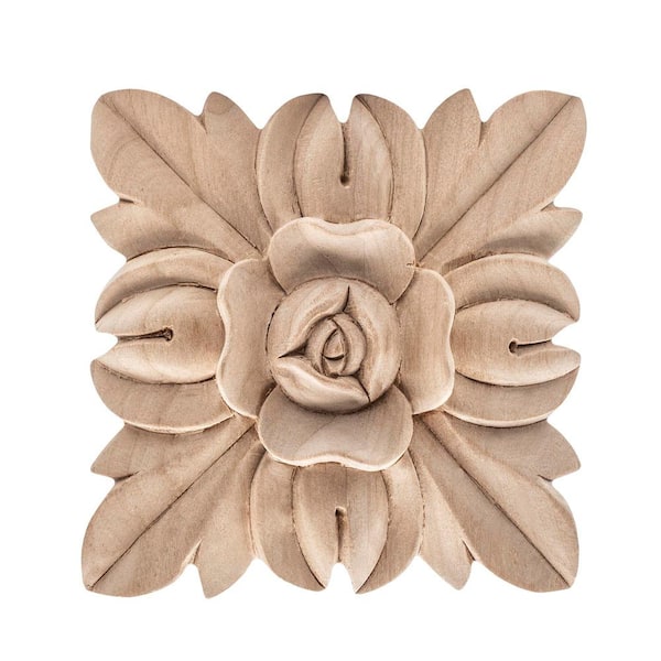 3/4 in. x 3-1/4 in. x 3-1/4 in. Unfinished Medium Hand Carved American Alder Wood Acanthus Applique and Onlay (3-Pack)