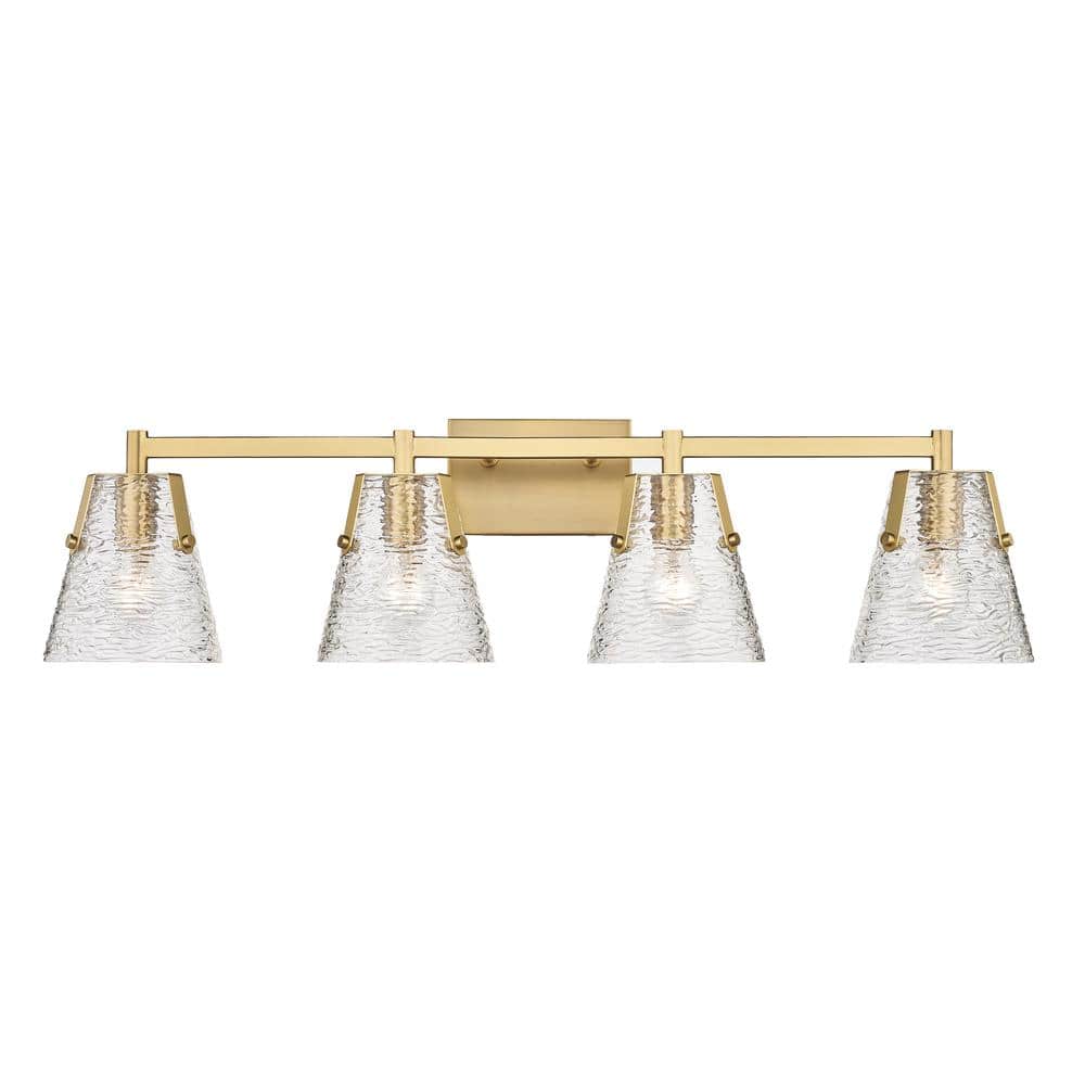 Analia 36 in. 4 Light Modern Gold Vanity Light with Clear Ribbed Glass Shad