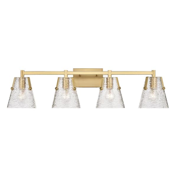Unbranded Analia 36 in. 4 Light Modern Gold Vanity Light with Clear Ribbed Glass Shade with No Bulbs Included