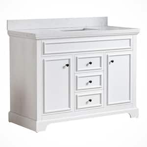 48 in. W x 22 in. D x 36 in. H Single Sink Freestanding Bath Vanity in White with White Marble Top and Backsplash