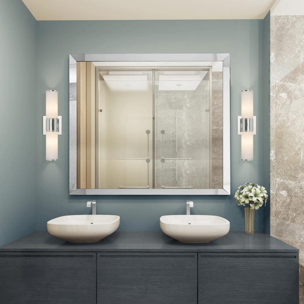 Polished Nickel 2-Light Vanity with Satin Opal Glass