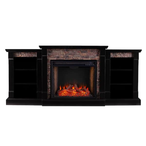 Southern Enterprises Brenamon Alexa-Enabled 71.75 in. Smart Bookcase Electric Smart Fireplace in Satin Black