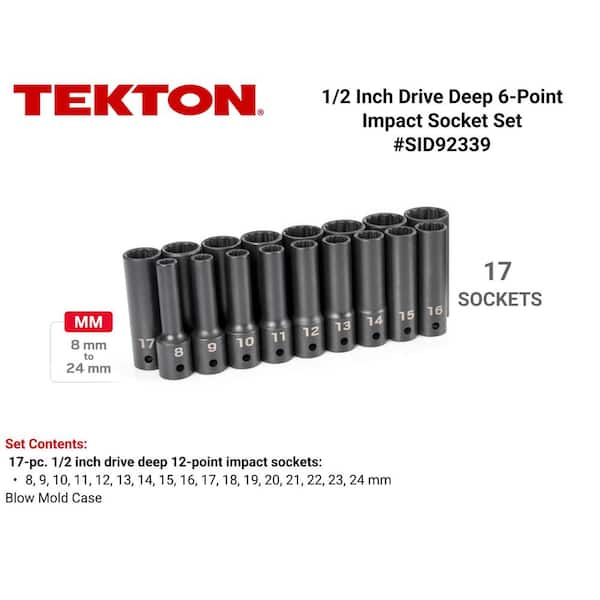 1/2 in. Drive Deep 12-Point Impact Socket Set, (17-Piece) (8 - 24 mm)