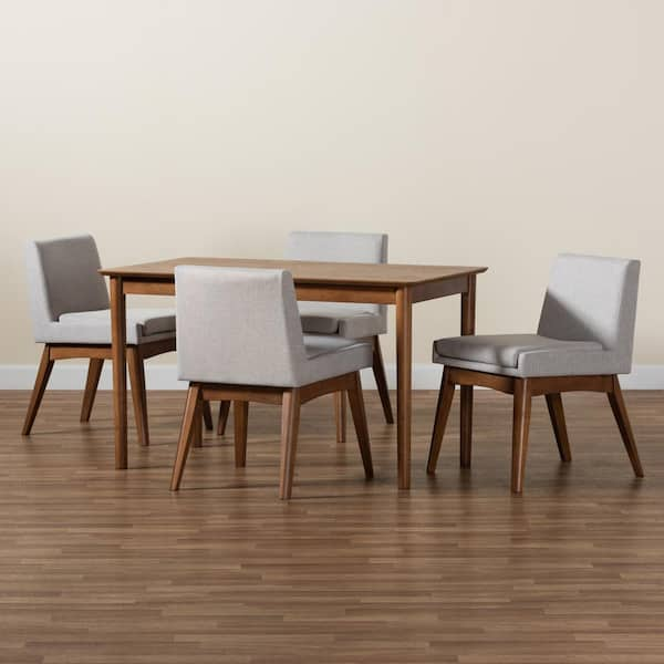 Baxton Studio Nexus 5 Piece Greyish Beige and Walnut Brown Dining