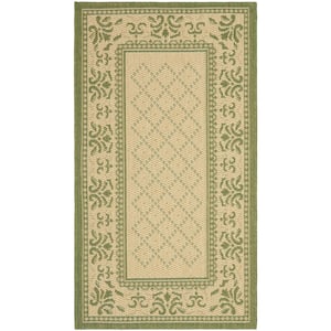 Courtyard Natural/Olive 2 ft. x 4 ft. Border Indoor/Outdoor Patio  Area Rug
