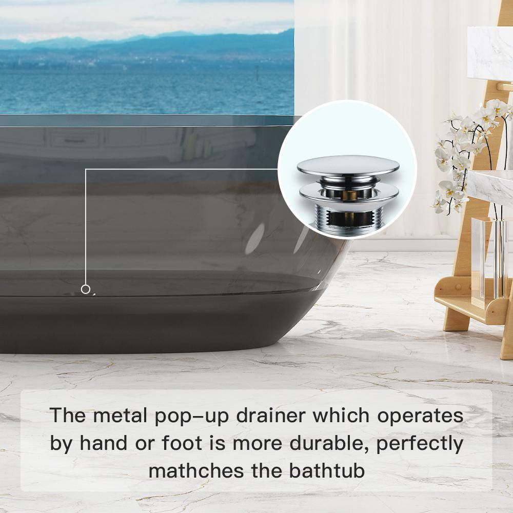 69'' Black Transparent Resin Freestanding Soaking Bathtub