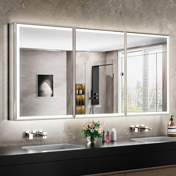 Nova 72 in. W x 30 in. H Rectangular Aluminum Recessed/Wall Mount Dimmable Fogless Lighted Medicine Cabinet with Mirror