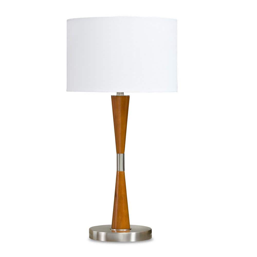 HomeGlam Century 28 in. Brushed Nickel Wood Table Lamp HG9131TBN The