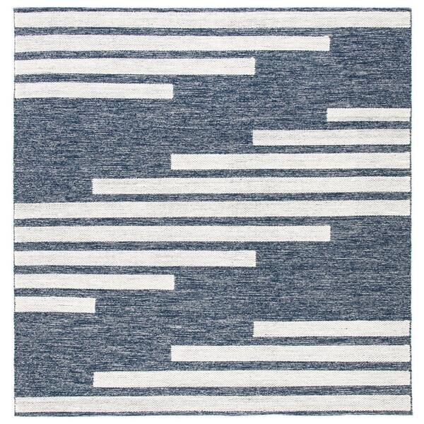 SAFAVIEH Striped Kilim Navy Ivory Doormat 3 ft. x 3 ft. Abostract Striped Square Area Rug
