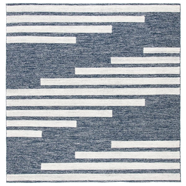 SAFAVIEH Striped Kilim Navy Ivory 7 ft. X 7 ft. Abostract Striped Square Area Rug