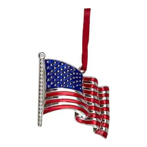 3.25 in. Silver Plated American Flag with European Crystals Christmas Ornament