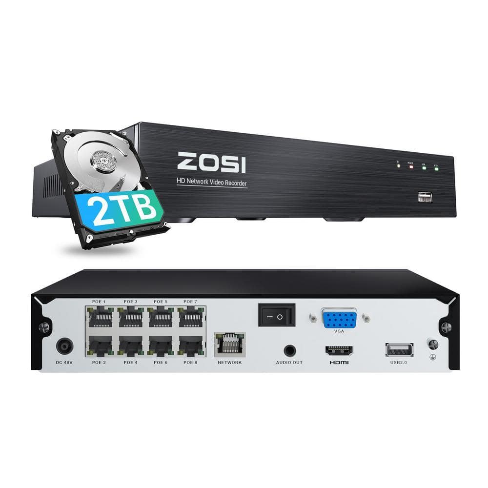 ZOSI ZR08HN ZR08SN ZR08DN 4K 8MP 8-Channel POE 2TB NVR Security
