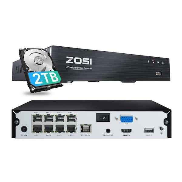 ZOSI ZR08HN ZR08SN ZR08DN 4K 8MP 8-Channel POE 2TB NVR Security