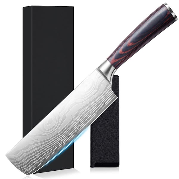 7 in. High Carbon Stainless Steel Meat Cleaver and Vegetable Knife with Ergonomic Handle, Multipurpose Asian Chef Knife