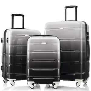 3-Piece Black and Gray 20"24"28" Expandable ABS+PC Hardshell Spinner Luggage Set with TSA Lock, USB Port(20")