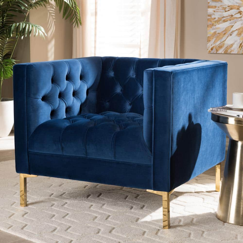 Zanetta Blue Velvet Arm Chair (Set of 1) -  Baxton Studio, 146-8325-HD