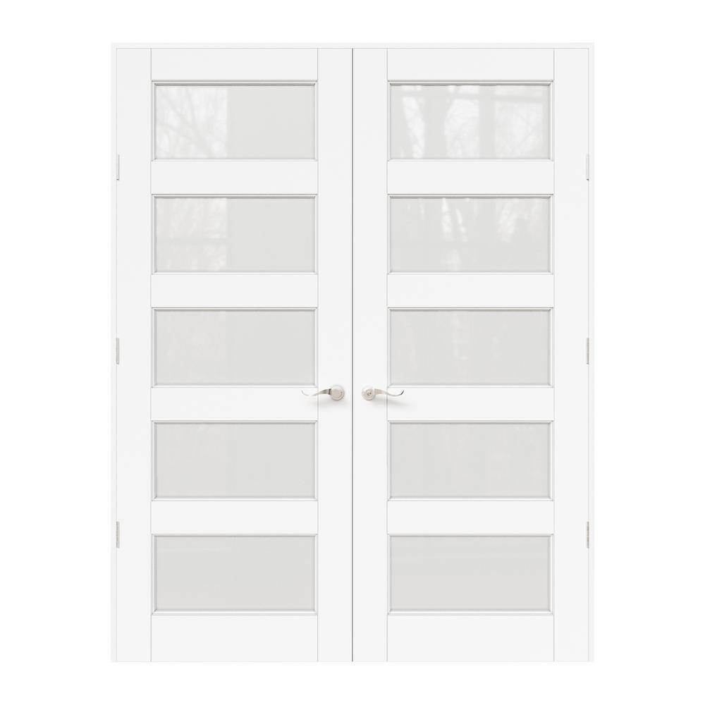 64 in. x 80 in. Universal 5-Lite Frosted Glass White Solid Core MDF Double French Door with Quick Assemble Jamb price history on PriceWatchPro