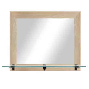 Modern Rustic ( 25.5 in. W x 21.5 in. H ) Blonde Maple Horizontal Mirror with Tempered Glass Shelf and Black Brackets