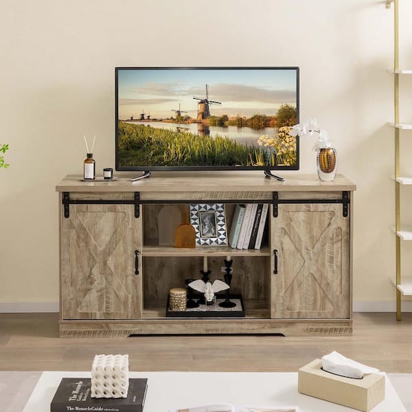 Gray Oak TV Stand Fits TV's Up To 65 in. with Storage Cabinet