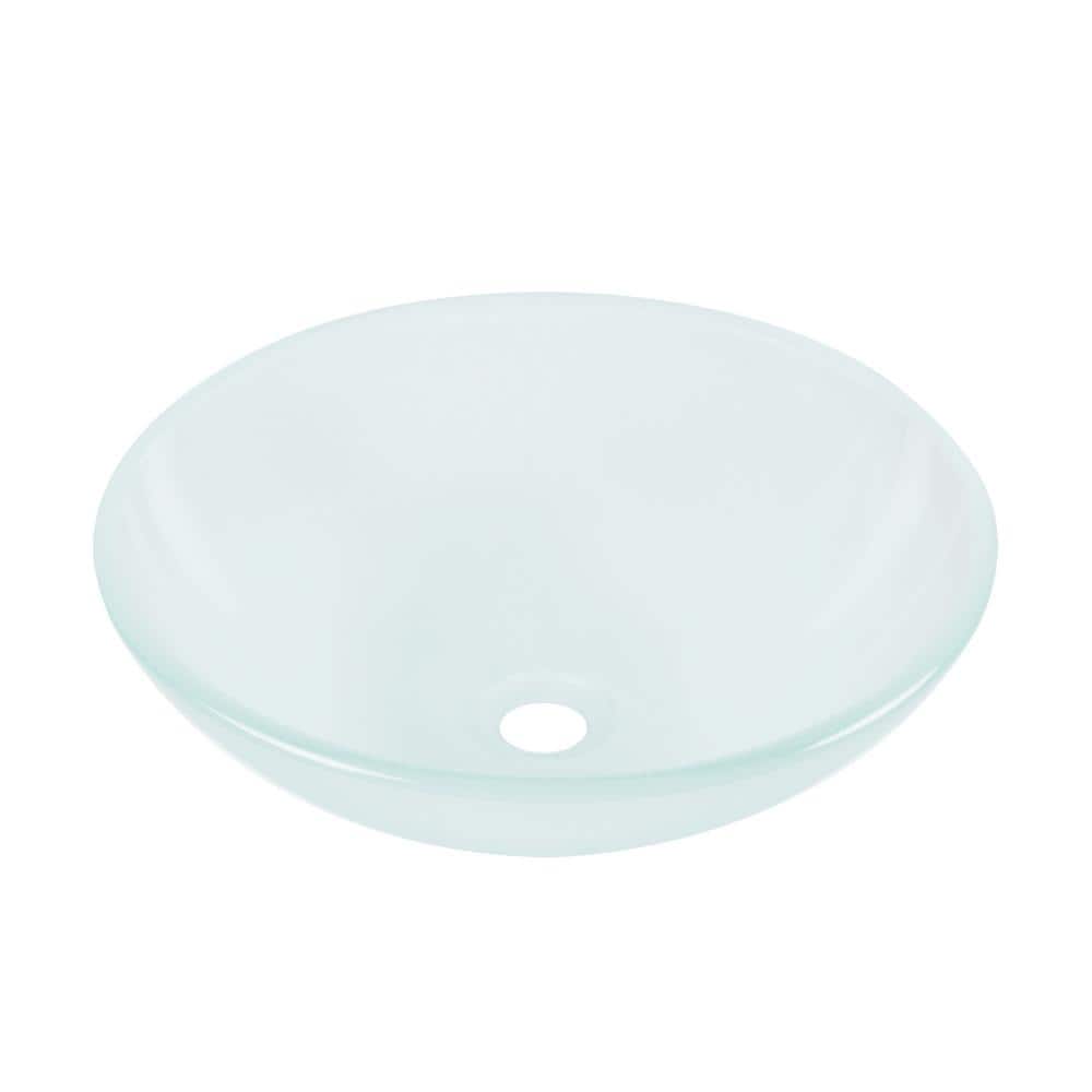 Frosted White Glass Circular Vessel Bathroom Sink