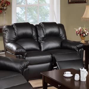 Black Bonded Leather Recliner Loveseat with High Backrest