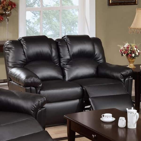 Benjara Black Bonded Leather Recliner Loveseat with High Backrest