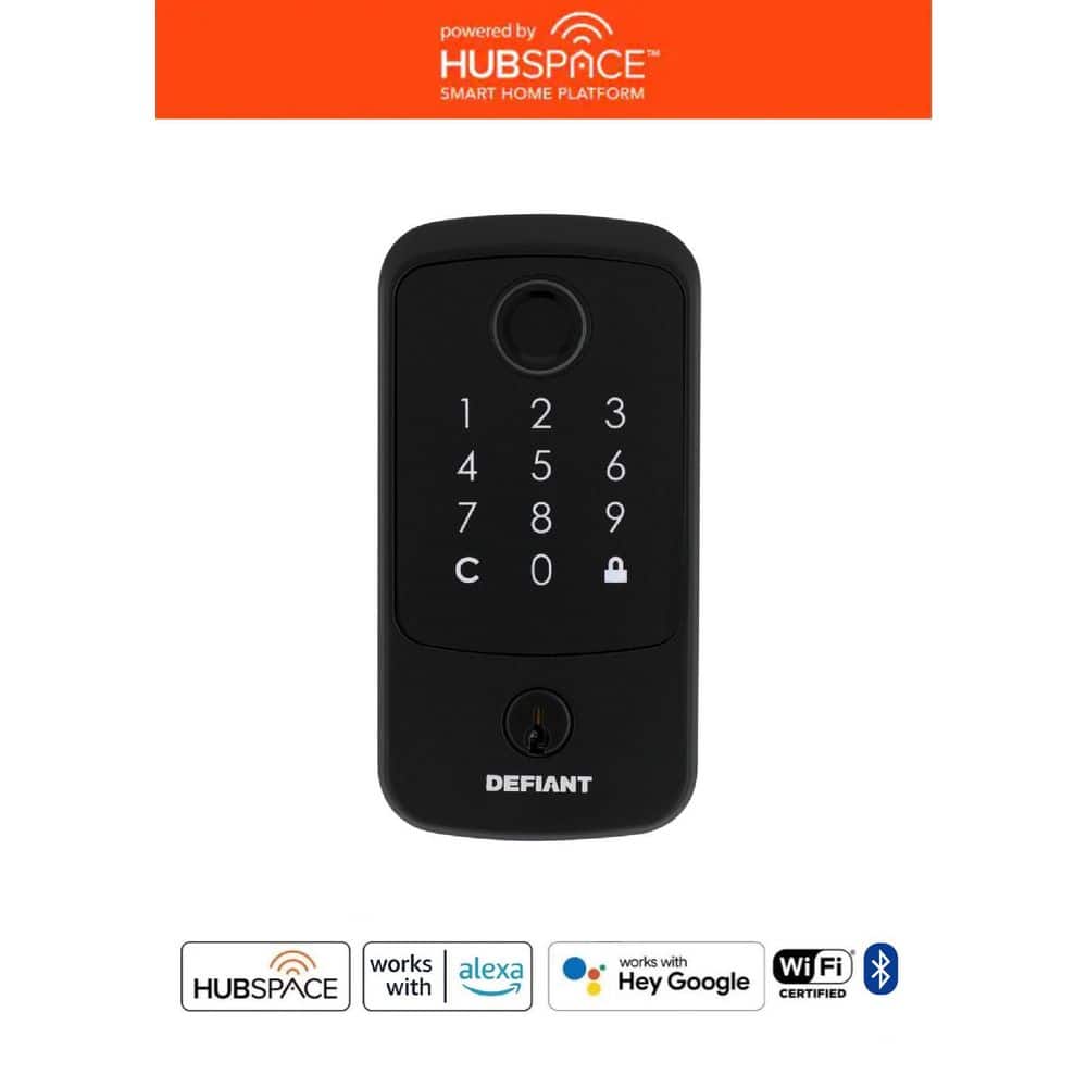 Square Fingerprint Matte Black Electronic Single Cylinder Deadbolt Wi-Fi En