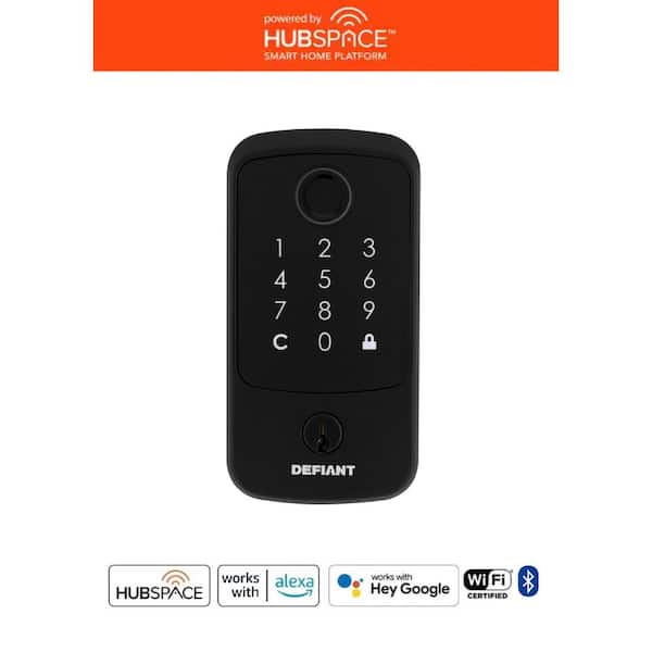 Compact Fingerprint Matte Black Electronic Single Cylinder Deadbolt Wi-Fi Enabled Powered by Hubspace