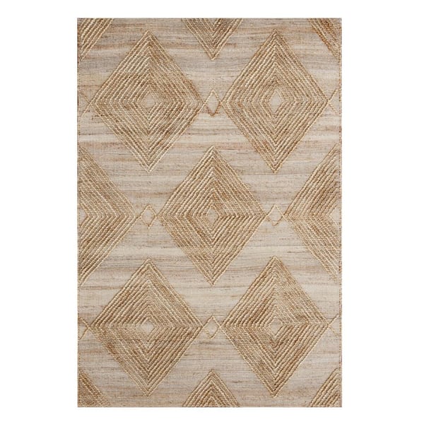 LR Home Mauri Natural 7 ft. 9 in. x 9 ft. 9 in. Diamond Modern Jute Blend Area Rug