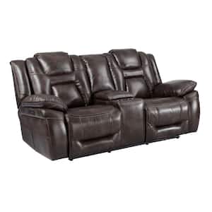 Oportuna 79 in. Rich Brown Faux Leather 2-Seat Loveseat with Motion and Storage Console
