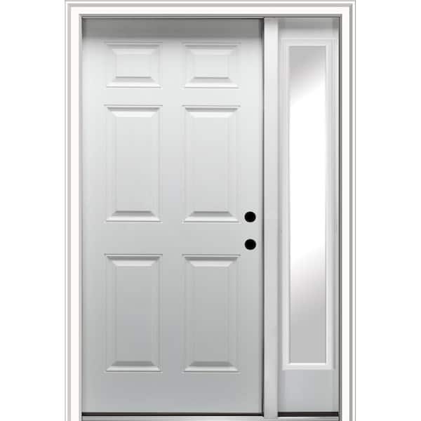 MMI DOOR 53 in. x 81.75 in. 6-Panel Left Hand Inswing Classic Primed Fiberglass Smooth Prehung Front Door with One Sidelite