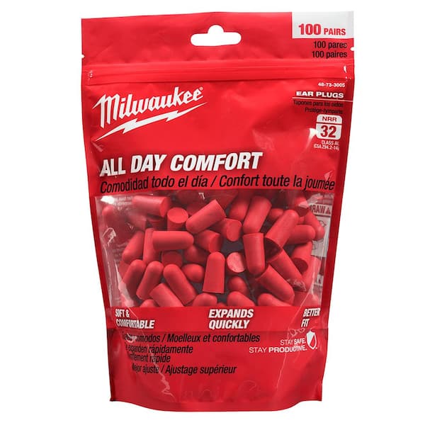 Milwaukee Red Disposable Earplugs (100-Pack) with 32 dB Noise Reduction  Rating 48-73-3005 - The Home Depot