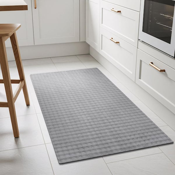 Sequoia 2 ft. x 7 ft. Grey Non-Slip Rubber Back Washable Polyester Checker Indoor Outdoor Area Rug