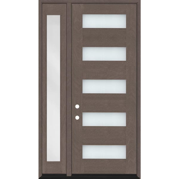 Steves & Sons Regency 53 in. x 80 in. 5L Modern Clear Glass RHIS Ashwood Stain Mahogany Fiberglass Prehung Front Door w/14 in. SL